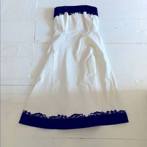 White House black market ivory and black crochet lace strapless dress vtg